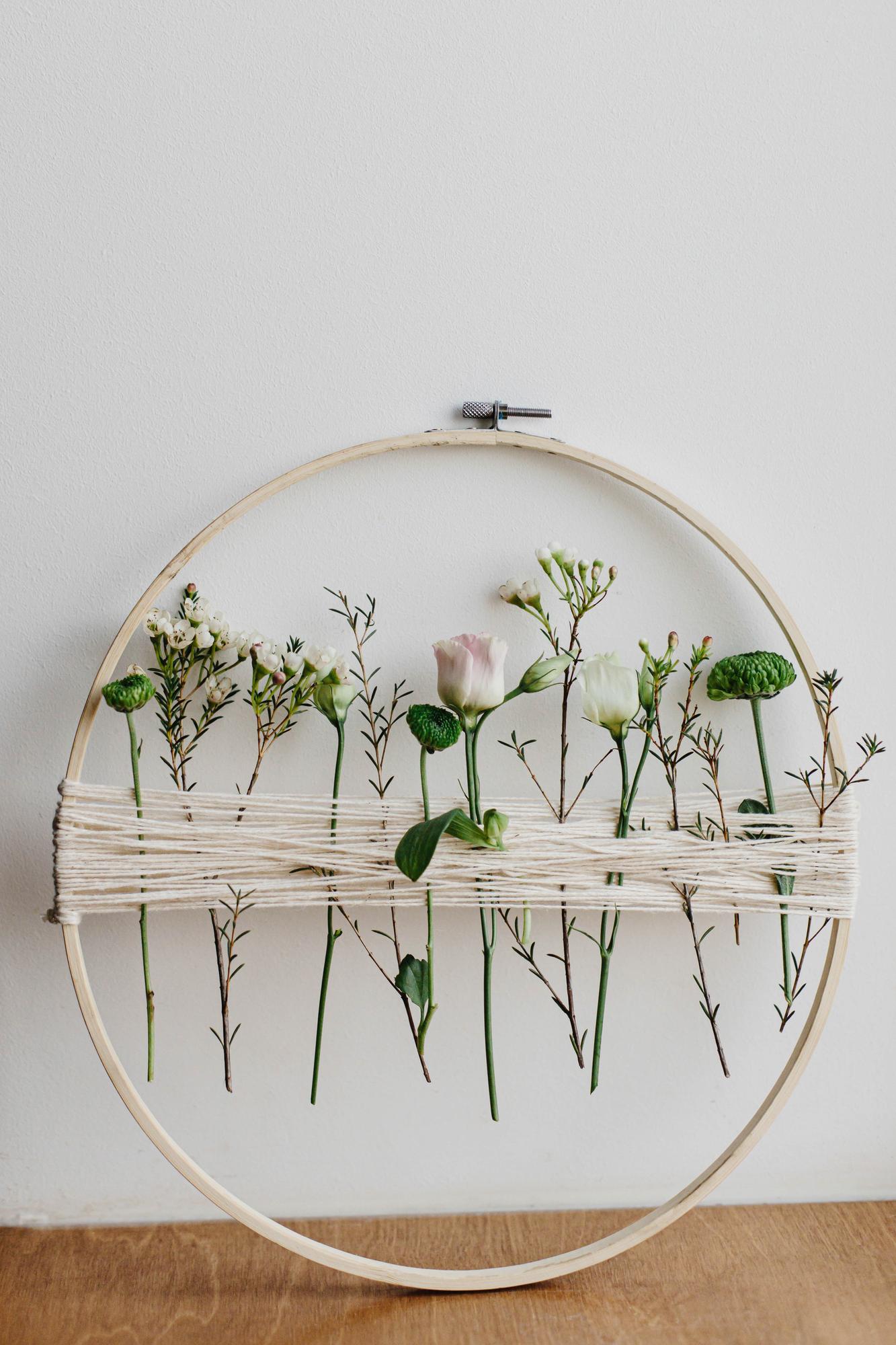 studio window with embroidery hoops