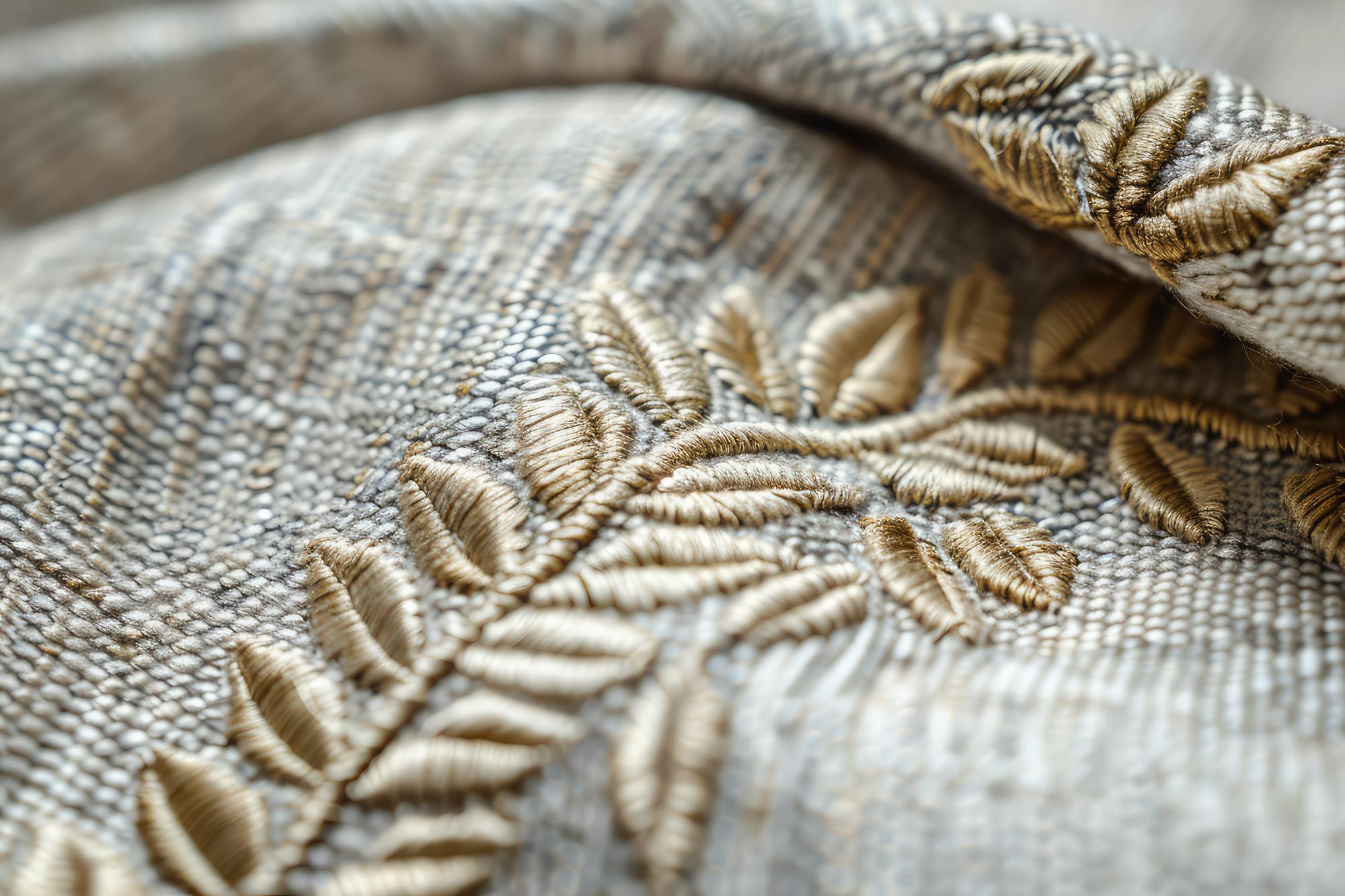 close-up of embroidered thread and pattern on linen